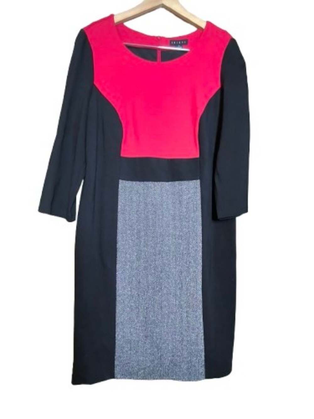 Tribal Colorblock Long Sleeve Sheath Dress in Red, Black & Gray